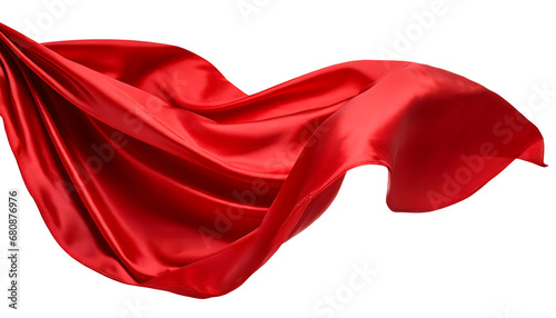Flying red silk fabric isolated on a transparent background. Generative AI photo