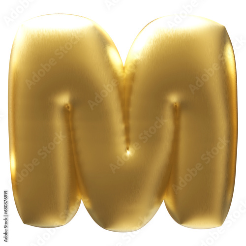 Gold Font Letter M Bubble 3D Render Alphabet