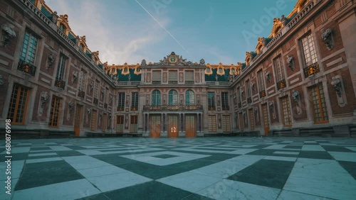 Timelapse  hyperlapse traveling shot of the Palace of Versailles, France. It is the front court.
Blue sky. Shot on canon 5D mk II photo
