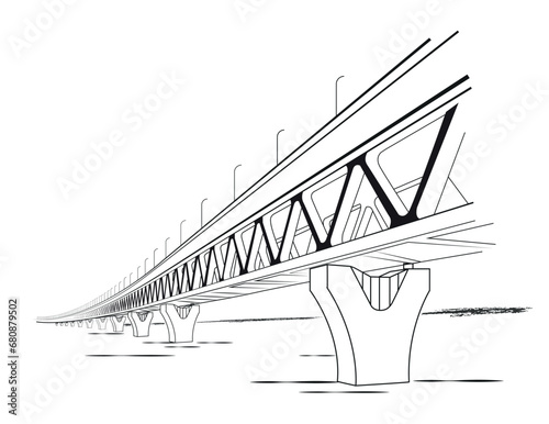 Padma shetu Illustration and line drawing. Concept of new constructed bridge in bangladesh
