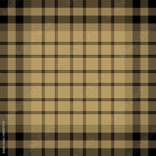 Check Plaid Seamless Pattern, Lumberjack Vector Pixel in Black, Camel (Mellow), Simple Tartan Background Graphic with Herringbone Line Grid