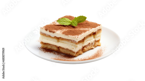 Tiramisu on white isolated on clear png background and transparent background. Bakery and pastry concept for cafe and restaurent, AI generative. 