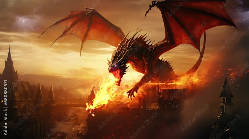 dragon in the sky by AI Generated. seamless looping time-lapse virtual video Animation Background.	