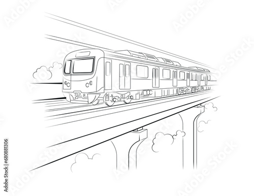 Metro train vector illustration sketch line work. the capital city of Bangladesh. Metro rail of Bangladesh