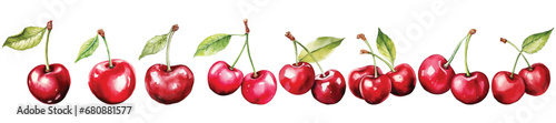 Set of Cherries Watercolor Vector