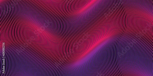 Dark abstract background with glowing wave. Shiny moving lines design element. Modern purple blue gradient flowing wave lines. Futuristic technology concept. Vectormodern lines waves purple pink