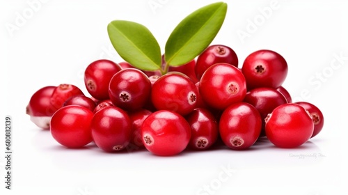 Cranberry clipping path isolated on white backdrop, berry gathering, fresh falling cranberries with leaves.