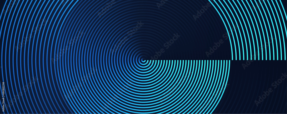 Futuristic background with dark blue green glowing lines, shiny gradient circles pattern. Futuristic technology concept for poster, presentation, banner, cover, web, flyer. Abstract Vector - obrazy, fototapety, plakaty 