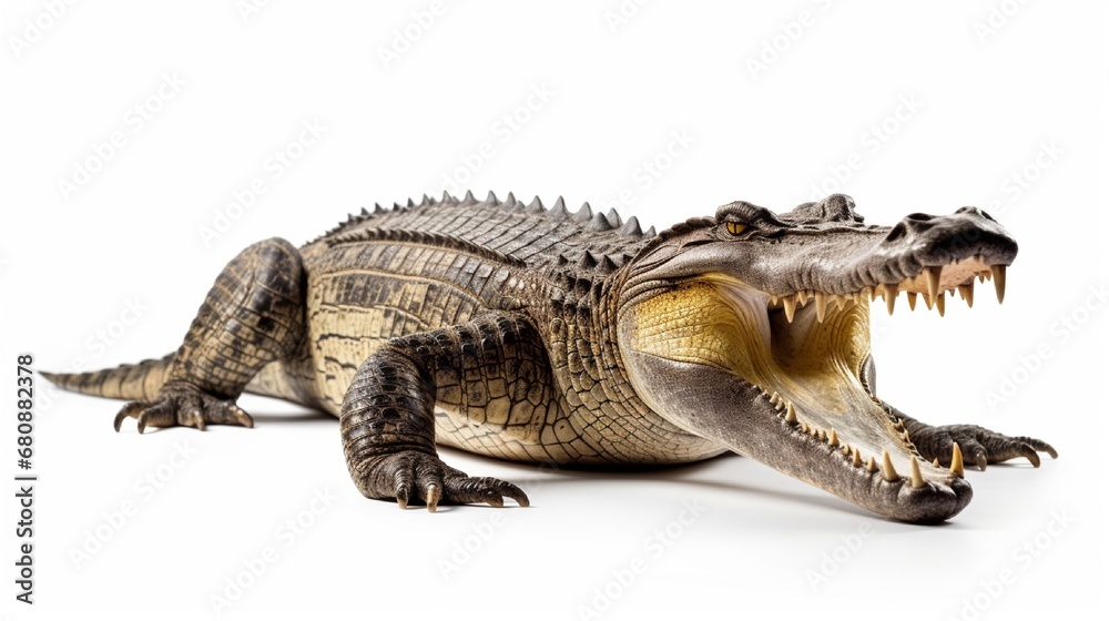Naklejka premium Crocodile with large open jaws isolated on white background.