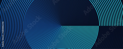 Futuristic background with dark blue green glowing lines, shiny gradient circles pattern. Futuristic technology concept for poster, presentation, banner, cover, web, flyer. Abstract Vector
