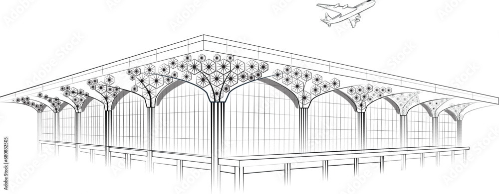 Dhaka airport's third terminal illustration.Shahjalal International Airportthird terminal art vector
