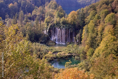 A stunning Veliki Prstavac waterfall in the national park Plitvice Lakes, Croatia photo