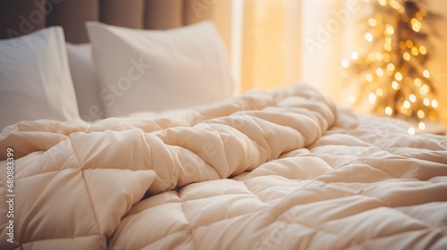 Warm ivory duvet quilt lying on bed