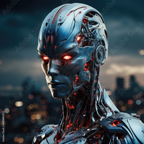 3d render of a head with 3d rendered illustration - futuristig cyberpunk android 