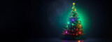 Christmas tree with glowing neon lights and copy space