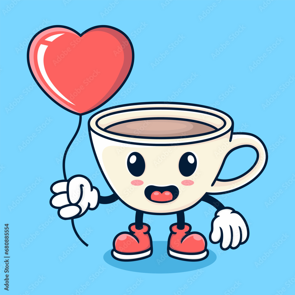 cartoon cute chocolate cup holding love balloon cartoon cute chocolate cup holding love balloon