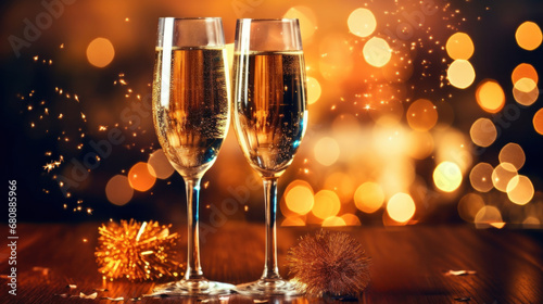 Christmas and New Year celebration with champagne  AI generated