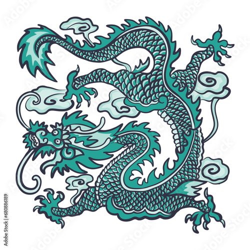 Emerald  Chinese dragon. Animal zodiac. Dragon of symbol Chinese New year 2024 . Vector illustration