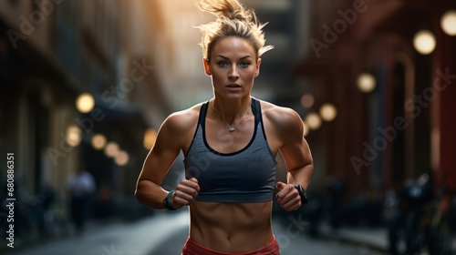 Female urban runner, front view © standret