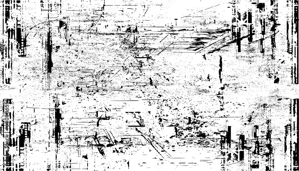 Grunge black and white pattern. Monochrome abstract texture. Dark background from cracks, stains, chips, lines. Abstract Grunge texture background.