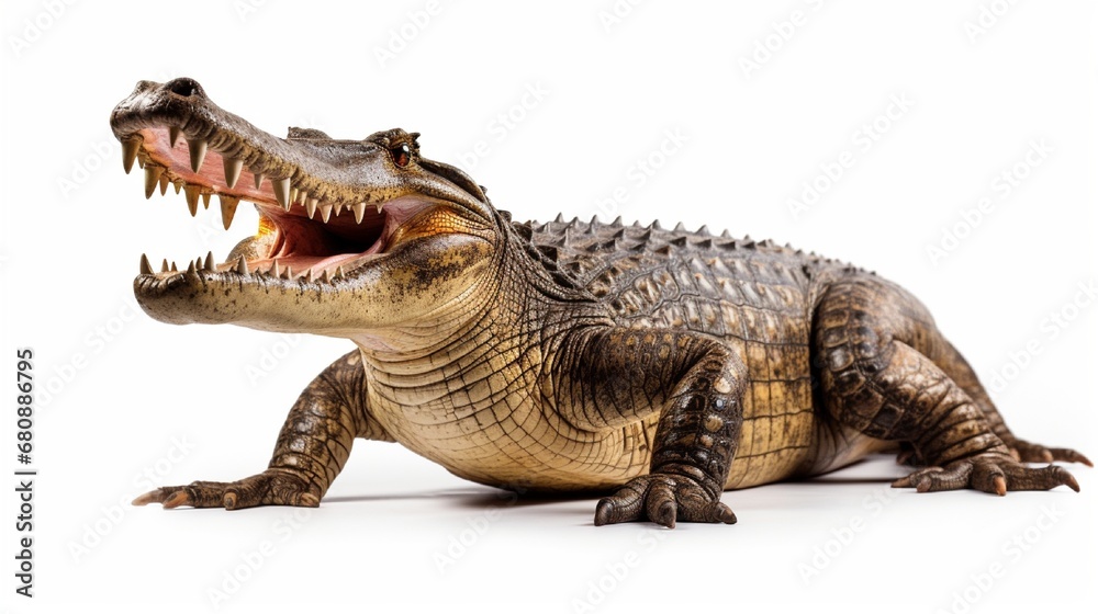 Crocodile with large open jaws isolated on white background. Crocodile with large open jaws isolated on white background.