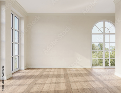 Fototapeta Naklejka Na Ścianę i Meble -  Contemporary interior design of the living room in soft neutral tones. Interior mockup, 3d render	