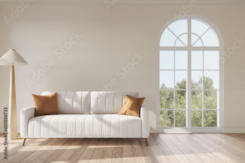 Fototapeta Naklejka Na Ścianę i Meble -  Contemporary interior design of the living room in soft neutral tones. Interior mockup, 3d render	