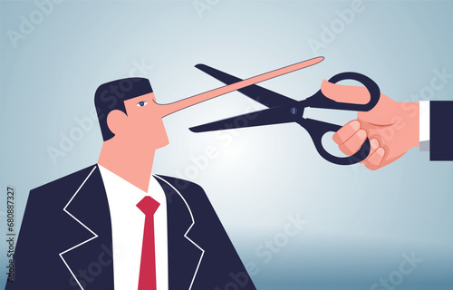 To recognize a lie, dishonesty, a scam, to poke holes in false news, information, or announcements, to cut off a merchant's long nose with a pair of scissors in hand
