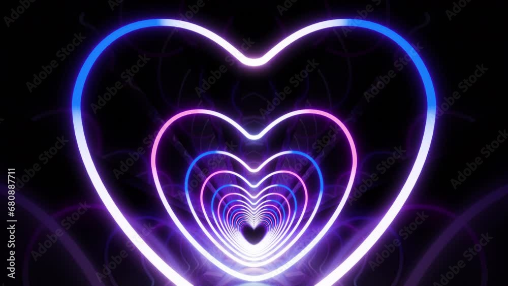Heart Neon Line Tunnel glowing fluorescent lights corridor stage CG background Heart Neon Line Tunnel glowing fluorescent lights corridor stage CG background