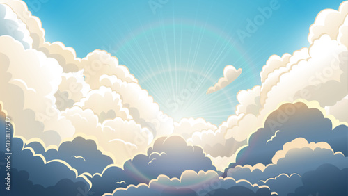 sky and clouds, blue sky with clouds. anime style background. sunny day sky scene cartoon vector illustration