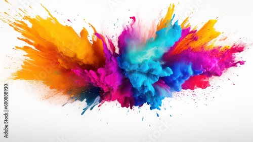 Paint Holi, colorful rainbow Holi paint splashes on isolated white background, explosion of colored powder. abstract background.