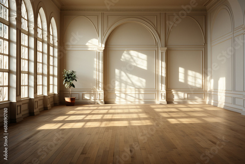 Timeless Tranquility  Half-Wooden Floor  Half-Wall Image - Generative AI