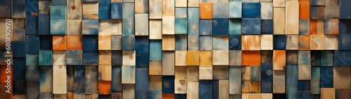 Textured Wooden Wall with Varied Colored Squares