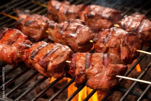 lamb chops drenched in barbecue sauce on a charcoal grill