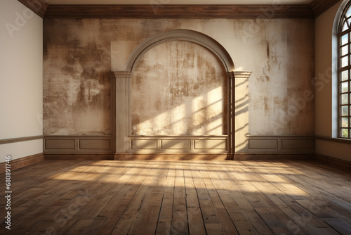 Timeless Tranquility  Half-Wooden Floor  Half-Wall Image - Generative AI