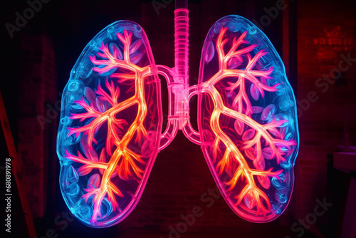 Human lungs with neon effect. Lung diseases. Fluorography. photo