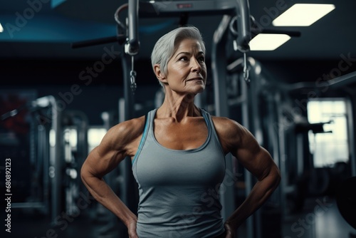 Confident Middleaged Woman Exercises In The Gym