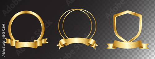 Round gold label with ribbons. Badges template. certificate element in flat style. vector photo