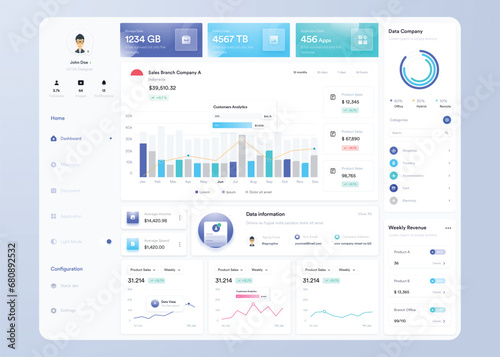 UI UX Infographic dashboard. UI design with graphs, charts and diagrams. Web interface template