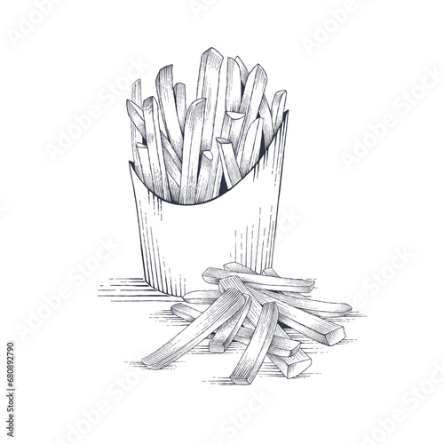 French fries. Vector illustration in line atr style
