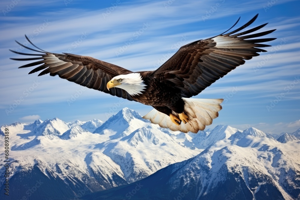 Obraz premium an eagle soaring above a mountain range
