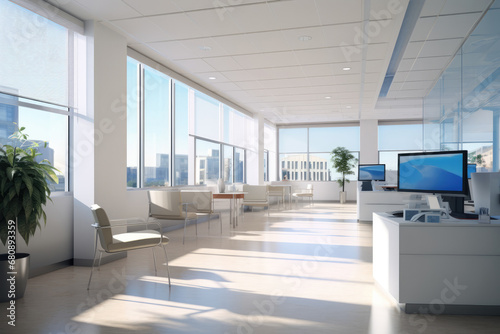 Office Or Medical Hall With Panoramic Windows, Creating Luminous Ambiance © Anastasiia