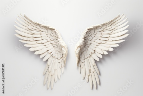 Wings Of Angel On White Background. Сoncept Floral Paradise, Vintage Glamour, Beach Fun, Urban Exploration