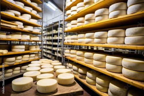 room filled with stacks of soft cheese maturing