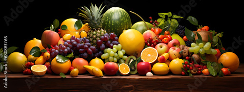 a collection of exotic fruits  beautifully arranged and vividly colored  highlighting freshness