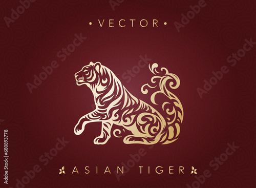 Floral Embellished Golden Tiger Sitting
