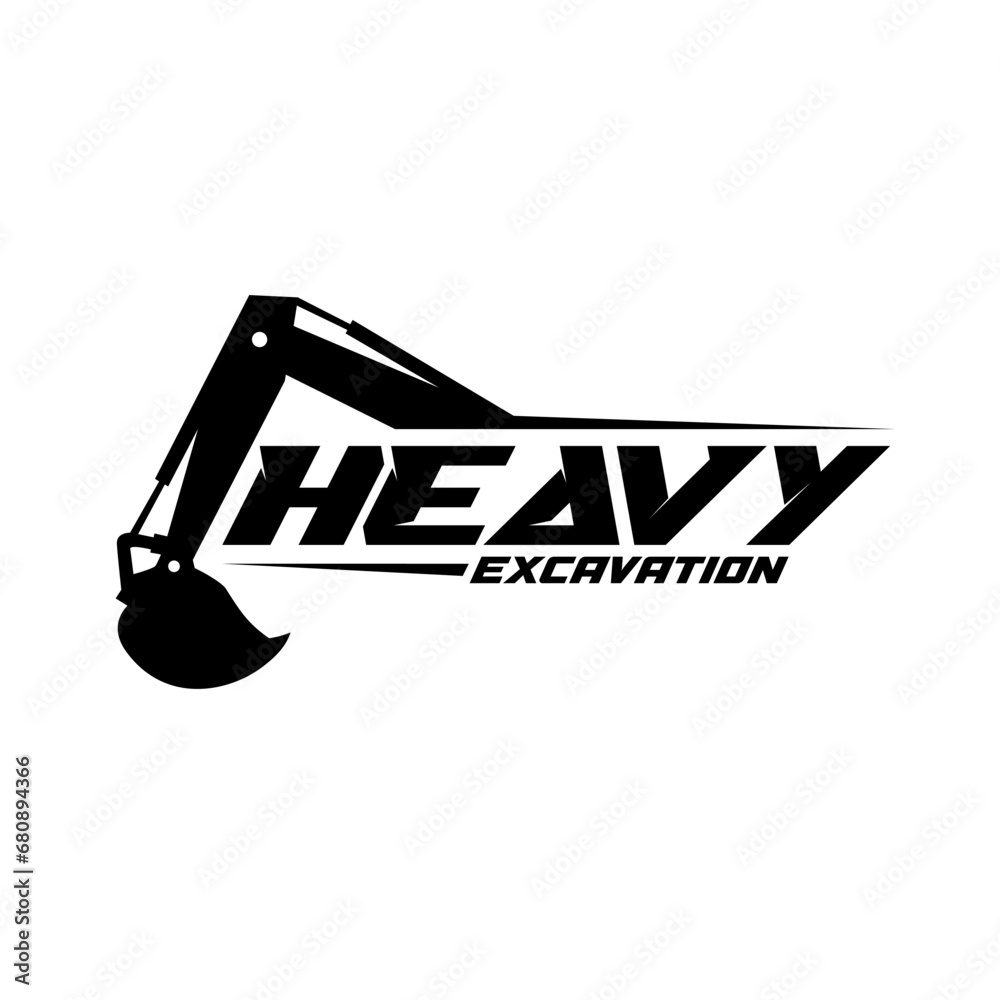 Excavator construction logo design, excavator logo element heavy equipment work. transportation vehicle mining - obrazy, fototapety, plakaty 
