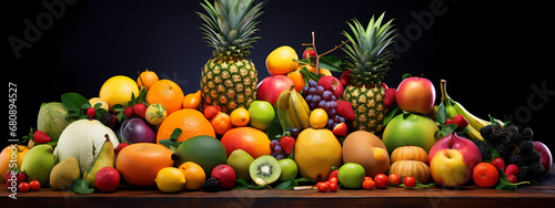 a collection of exotic fruits, beautifully arranged and vividly colored, highlighting freshness