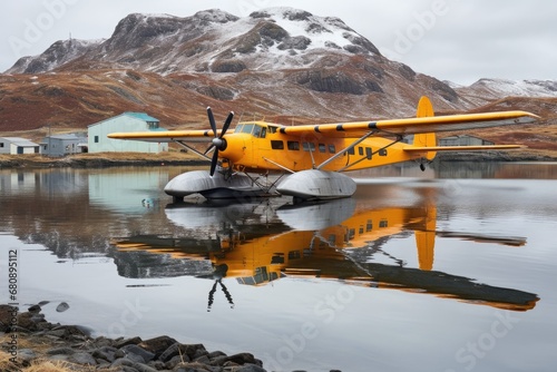 seaplane landed close to an arctic research base photo