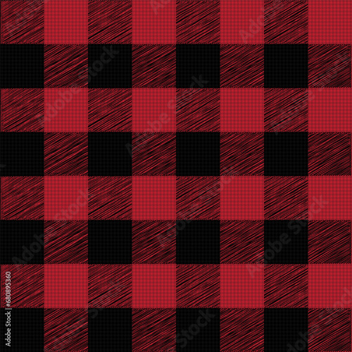 Check Plaid Seamless Pattern, Diagonal Gingham In Black and Red (Maroon), Lumberjack Tartan Vector Pixel Textured
